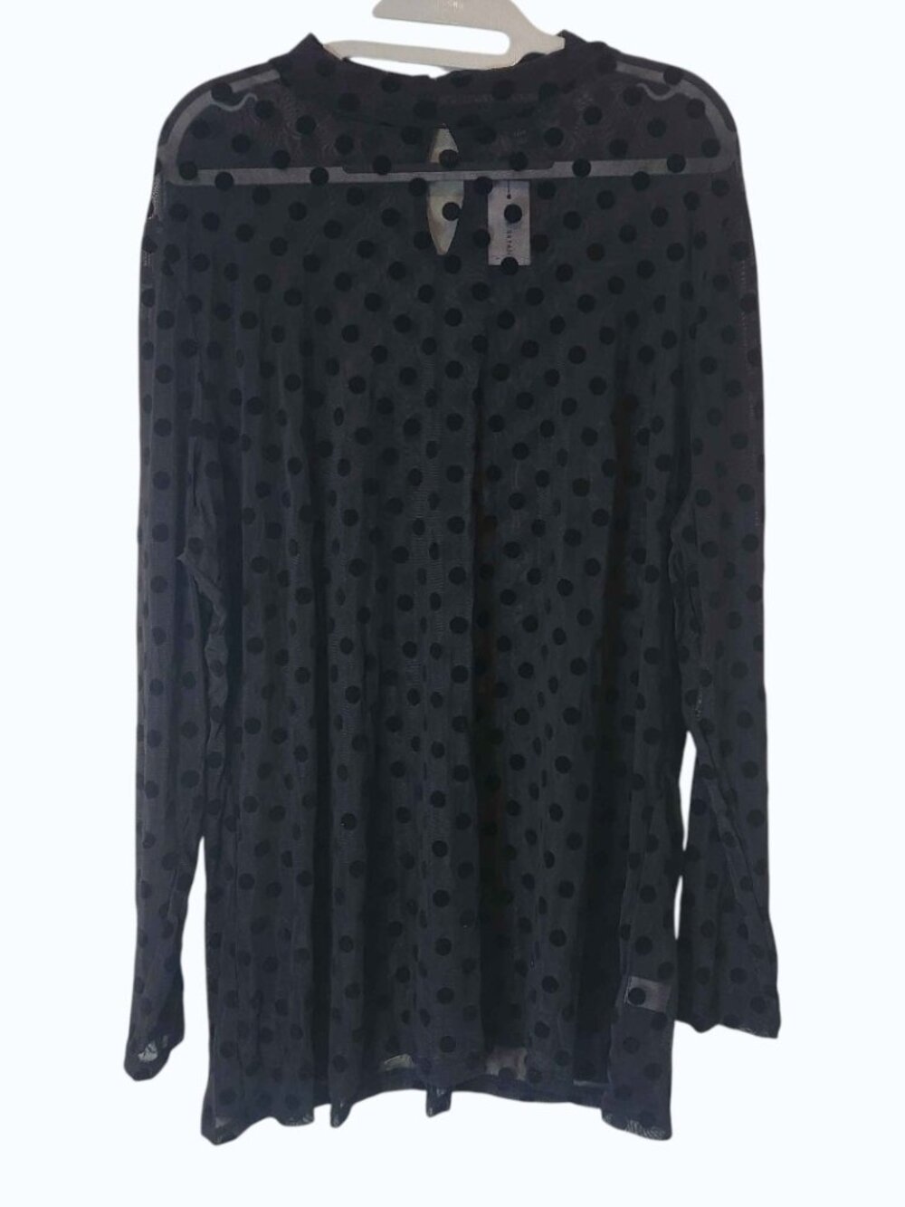 Lane Bryant Sheer Polka Dot Blouse Size 22/24 Black Long Sleeve Mesh Top NWT
